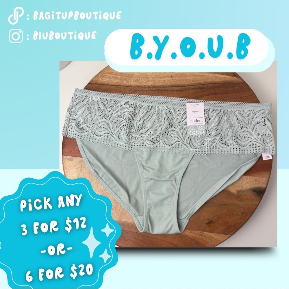 NWT Mint Green Floral Laced Hipster Underwear - Auden